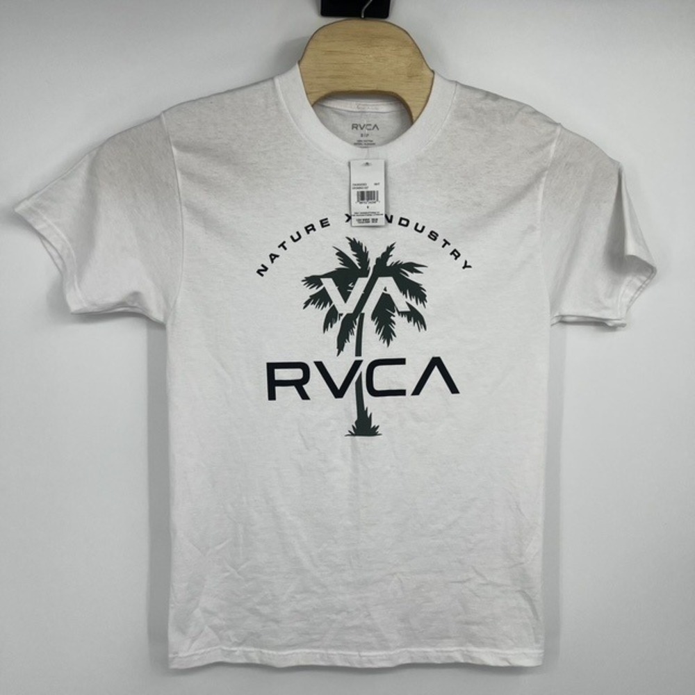 New RVCA Men's Palm Tree White Graphic T-Shirt Size Small